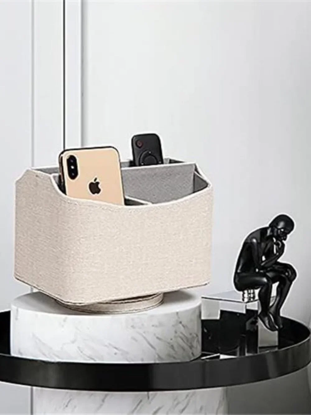 Rotating Desk Organizer 360 Spinning Caddy Remote Holder Office Storage Beige